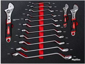 Mephisto Tools Pro Line Werkzeug-Einlagenset Rollgabelschlüssel & Ringschlüssel metrisch, Soft Inlay Carbon-Optik
