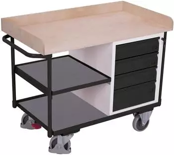VARIOfit Werkstattwagen 4 Schubladen, 3 Ladefl&auml;chen, anthrazitgrau RAL 7016 (sw-600.612/AG)