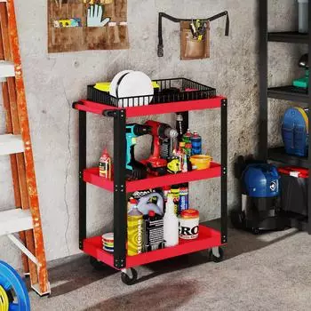 HomCom Werkstattwagen 3 Etagen, rot, Metall (B20-121V00RD)