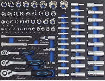 Baumarktplus Werkstattwagen-Einlage Steckschlüsselsatz 80-tlg. Schaum 520x400mm blau (14643)