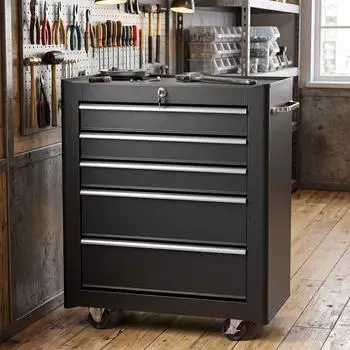 HomCom Werkstattwagen mit 5 Schubladen, abschließbar, schwarz, 33x61,5x82,5cm