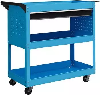 HomCom Werkzeugwagen 3 Ebenen mit Schublade, blau, 60kg