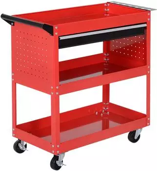 HomCom Werkstatt-Rollwagen 3 Ebenen mit Schublade, Metall