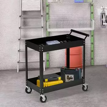 DURHAND Werkstattwagen 2 Etagen, Stahl, schwarz, 150kg (38x84x84,5cm)