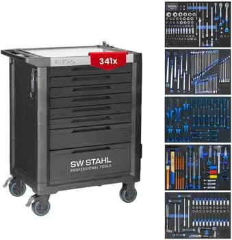 SW-Stahl TT801 Profi-Werkstattwagen 8 Schubladen, 341-teilig bestückt (Z3111)