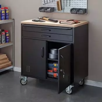 Mendler Werkstattwagen HWC-R18, abschlie&szlig;bar, Stahl, schwarz, 85x75x53cm (123338)