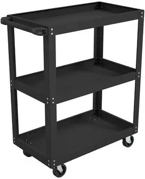 HomCom Werkstattwagen 3 Etagen, 4 Rollen, bis 120kg, Metall, schwarz (800002036608)