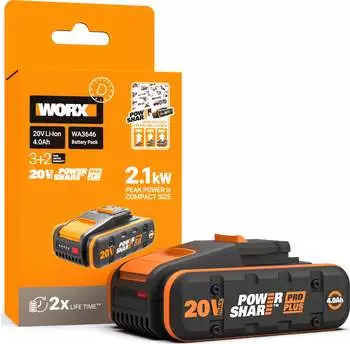 Worx 20V 4.0 Ah PowerShare Pro Akku mit hoher Kapazit&auml;t und Anzeige
