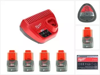 Milwaukee Akku Starter Set 12V, 4x 2,0Ah + M12 C12C Ladeger&auml;t (M12 C12C)