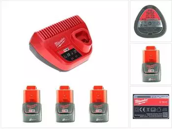 Milwaukee Akku Starter Set 12V, 3x 2,0Ah + M12 C12C Ladeger&auml;t