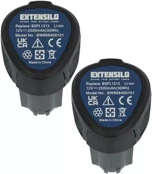 EXTENSILO Ersatzakku 2x Li-Ion 12V 2500mAh für Ryobi R12DD-L13S (177216084-1)