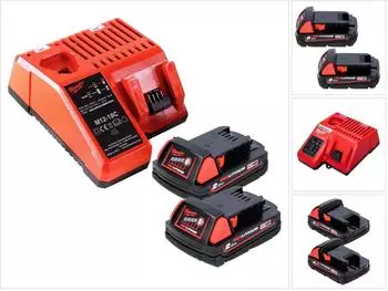 Milwaukee M18 B2 Starter Set 18V 2x 2,0Ah + M12-18C Ladegerät (4932352959)