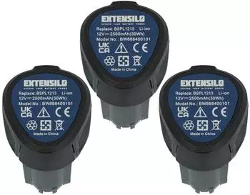 EXTENSILO Ersatzakku für Hendi 936795 / Ryobi RRS12011L, RMT12011L, 3er-Set, Li-Ion, 12V, 2500mAh (177216085-2)