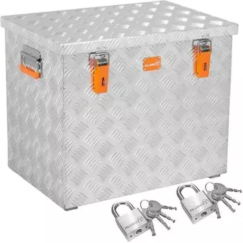 ALUBOX Aufbewahrungsbox aus massivem Riffelblech + Vorhängeschlösser 120 l 62 cm x 52 cm x 42 cm