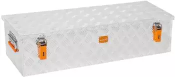 ALUBOX Aufbewahrungsbox mit Deckel Alukiste Riffelblech (75 Liter) Fangbänder im Deckel Dichtung im Deckel 1,5 mm Blechstärke 76 l 102.5 cm x 25 cm x 34 cm