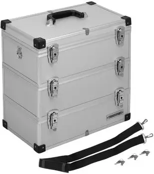 anndora Aufbewahrungsbox 41 Liter Angelkoffer Etagenkoffer 3 Ebenen Silber Alu