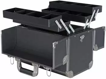 HMF geräumiger Utensilien Koffer mit Trennwänden Transportkoffer für Werkzeug Angel Sachen und Kosmetik 36,5x35x22 cm schwarz