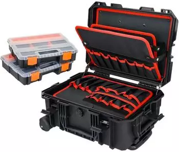 HMF 15604-02 Outdoor Werkzeugtrolley leer mit Rollen 46,5 x 36 x 22,5 cm Schwarz