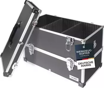 HMF ger&auml;umiger Utensilien Koffer mit Trennw&auml;nden Transportkoffer f&uuml;r Werkzeug Angel Sachen und Kosmetik 44x32,5 x24 cm schwarz 44 cm x 32.5 cm x 24 cm