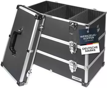 HMF ger&auml;umiger Utensilien Koffer mit Trennw&auml;nden Transportkoffer f&uuml;r Werkzeug Angel Sachen und Kosmetik 44x45x24 cm schwarz 44 cm x 45 cm x 24 cm