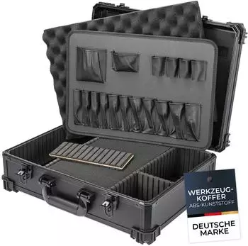 HMF leer Werkzeugkasten mit Noppenschaumstoff im Deckel Rasterschaumstoff 17 Einsteckf&auml;cher 5 Trennw&auml;nde