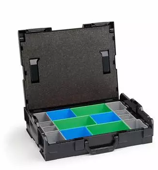 Sortimo Systemkoffer L-Boxx 102 mit InsetBoxen und Deckeleinlage CD3: Blau/Grün/Grau