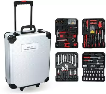 Kinzo bestückt 187-teilig (Set 187 St. 1 mit umfangreichem Handwerkzeugset) Werkzeugtrolley Handwerkzeugset
