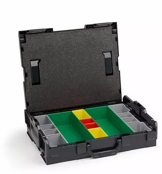 Sortimo Systemkoffer L-Boxx 102 mit InsetBoxen und Deckeleinlage G3: Dunkelgrün/Gelb/Rot/Grau