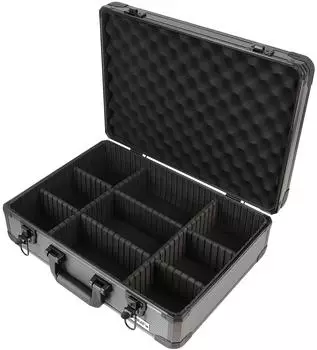 HMF robuster Alu Transportkoffer Metallkoffer mit individueller Facheinteilung 46x15x33 cm schwarz