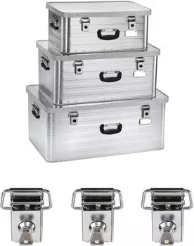 Enders Aufbewahrungsbox Alubox 47 L + Alubox 80 L + Alubox 130 L inkl. 3x Schloss-Set Alukiste Transportbox Lagerbox Alukoffer Metallkiste Alubox