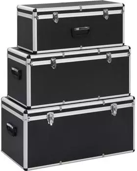 vidaXL Werkzeugbox Aufbewahrungskoffer 3 Stk. Schwarz Aluminium (3 St)