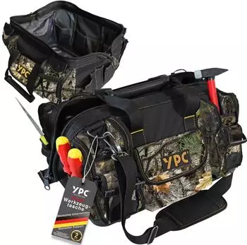 YPC Umhängetasche "Craftsman" Werkzeugtasche XXL 42x30x25cm 40 Liter Verstärkte Nähte Schultergurt mit Polster Kunststoff-Handgriff Camouflage