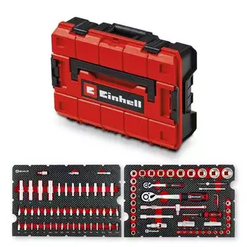 Einhell Original Werkzeugkoffer Werkstatt E-Case 92-tlg. (Werkstattausstattung KFZ-Steckn&uuml;sse Bit-Zubeh&ouml;r Steckn&uuml;sse Umschaltknarren Systemkoffer)