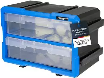 HMF Sortierbox mit 2 Schubladen, 4 F&auml;cher, Blau-Schwarz, 29,5x19,5x16cm (STK200-01-05)