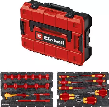 Einhell Original VDE Werkzeugkoffer Elektriker-Werkzeuge E-Case 24-tlg. (IEC 60900 gepr&uuml;ft Zangen-Set Schraubendreher Steckn&uuml;sse Umschaltknarre Systemkoffer)
