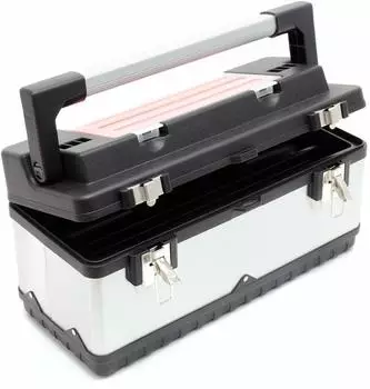 Wiltec Werkzeugkasten 50,5x23,5x25,5cm Edelstahl mit Kunststoff-Rahmen (62439)