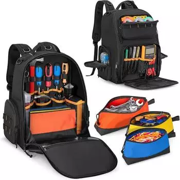 LuxusKollektion Werkzeugrucksack mit 3 Organizer-Taschen, schwarz