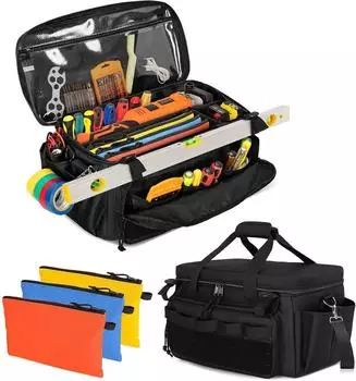 LuxusKollektion Werkzeugtasche mit 3 Reißverschlussbeuteln, Nylon, schwarz