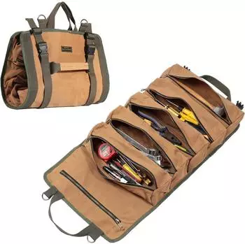 LuxusKollektion Werkzeug-Rolltasche gewachstes Segeltuch, 6 Taschen, khaki
