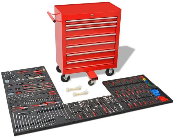 vidaXL Workshop Tool Trolley with 1125 Tools Steel Red