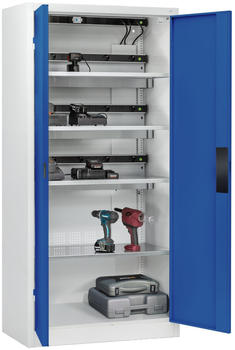 CP Möbelsysteme Akkuladeschrank Serie 89 Comfort lichtgrau/enzianblau