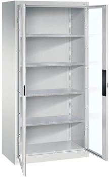 C+P Werkzeugschrank 8921-055 aus Metall Sichtfenster 4 Böden lichtgrau 93 x 195 x 50cm