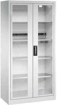 C+P Akkuladeschrank Basic mit Sichtfenster aus Acrylglas H 1950 x B 930 x T 500 mm Lichtgrau