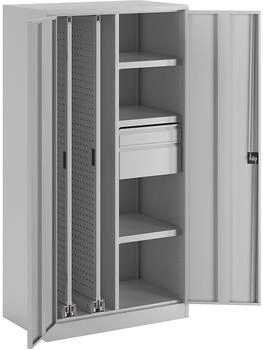 Pavoy Vertikalauszugsschrank B1000xT600xH1950 mm 2 Wannen 3 Böden 2 SL RAL 7035 Mittelwand