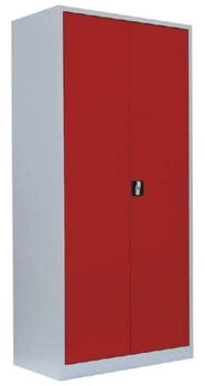 LÜLLMANN Flügeltürenschrank mit 4 Fachböden 1950 x 925 x 422 mm lichtgrau mit feuerrot