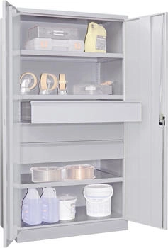 Pavoy Schwerlastschrank mit Türen B1040xT630xH1950 mm 3 FB SL 3 x FH 175 mm RAL 7035