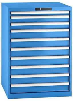 Lista Schubladenschrank 36x36E (BxTxH) 717x725x1000mm 10 Schubladen 1 x 50 / 2 x 75 / 7 x 100 lichtblau KEY Lock