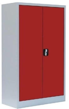 LÜLLMANN Flügeltürenschrank mit 2 Fachböden 1200 x 800 x 383 mm lichtgrau mit feuerrot