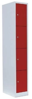 LÜLLMANN Schließfachschrank 1 Abteil 4 Fächer 1800 x 315 x 500 mm lichtgrau mit feuerrot