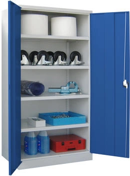 Pavoy Schwerlastschrank H1950 x B1040 x T630 4 Böden Korpus Lichtgrau / Front Enzianblau